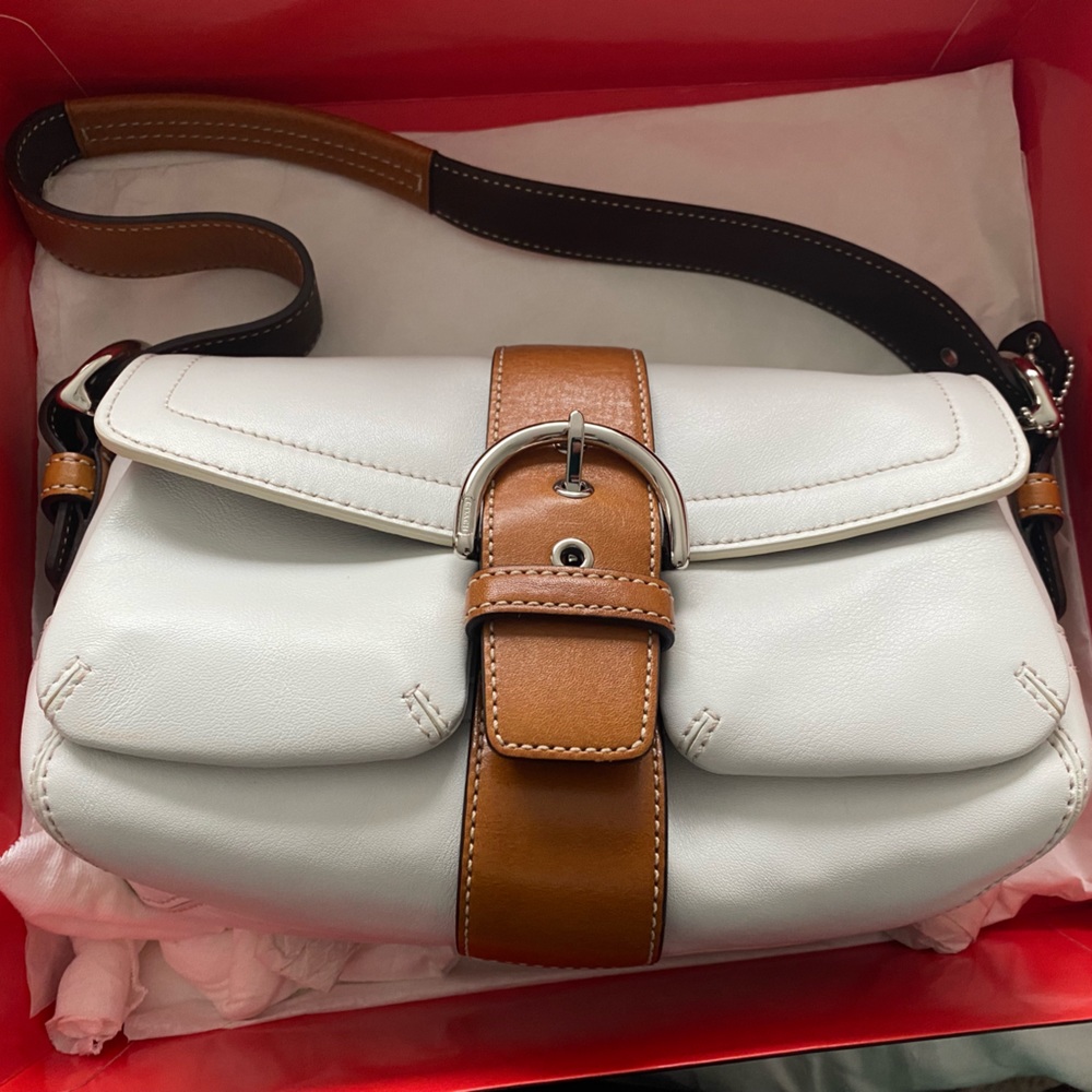 Barely Used - White Leather Coach Purse with Brown Straps